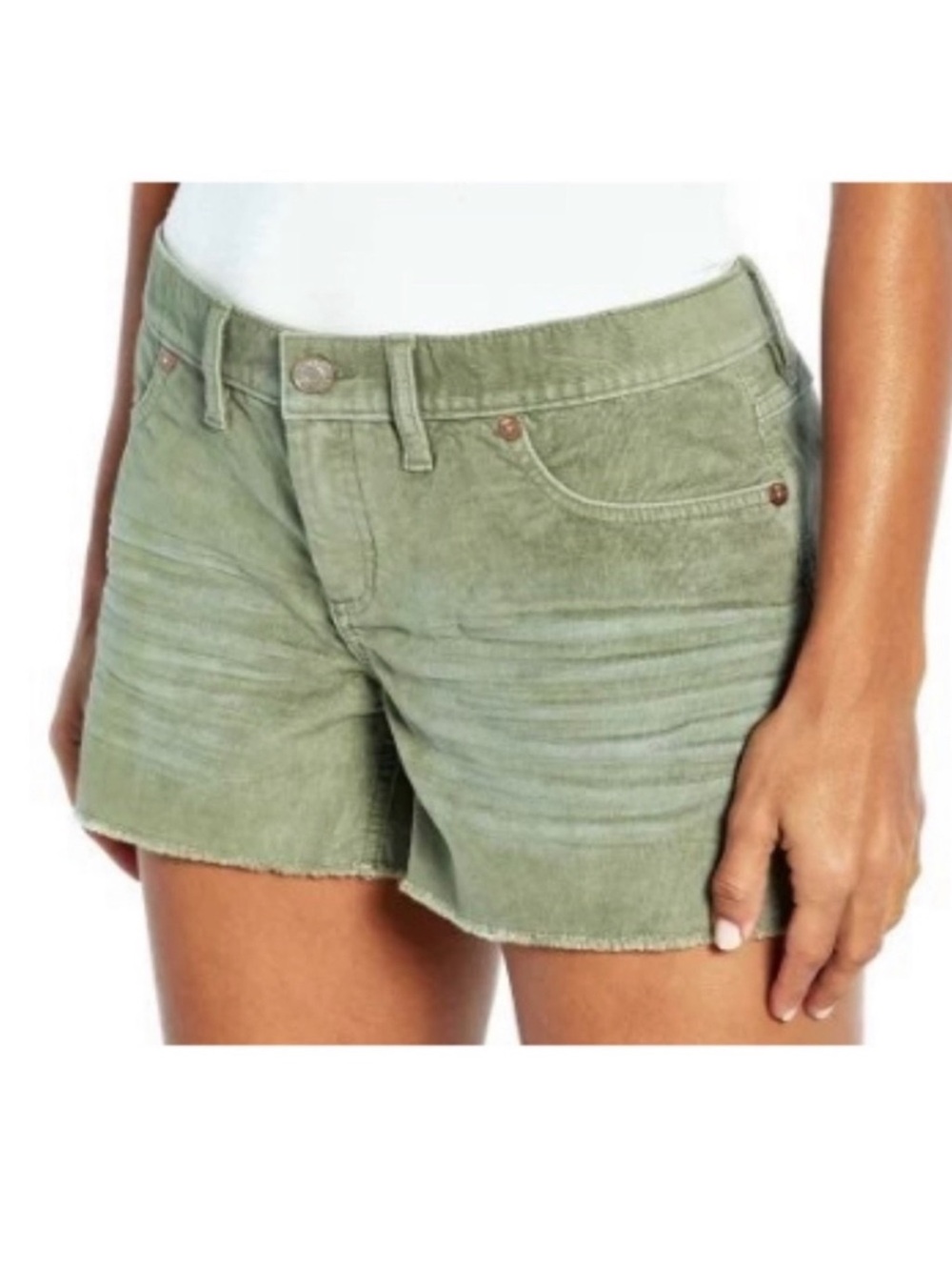 GAP Corduroy Shorts Women’s Size 12 Olive Green Stretch Raw Hem Vintage Cutoffs